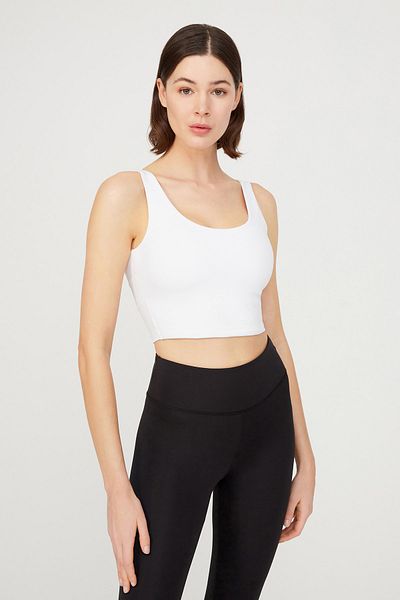LOS OJOS Weißes, leicht unterstütztes Bustier-Crop-Top mit Ausschnitt am Rücken