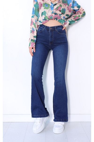 SANTA BELLA Blue Fadeless Flare Leg Jean Extra Lycra Femei Talie înaltă Picior lung