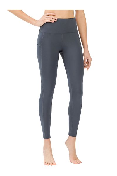 LOS OJOS Anthrazitfarbene, schlanke Sportstrumpfhose mit hoher Taille und doppelten Taschen für Damen