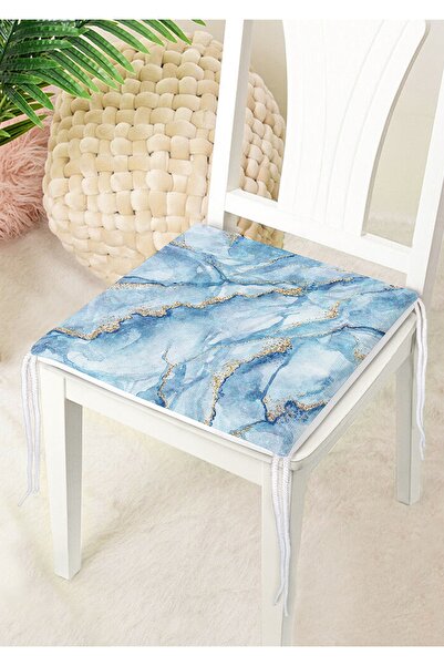 Nish & Royal Blue Colored Marble Patterned Digital Printed Zippered Chair Cus...