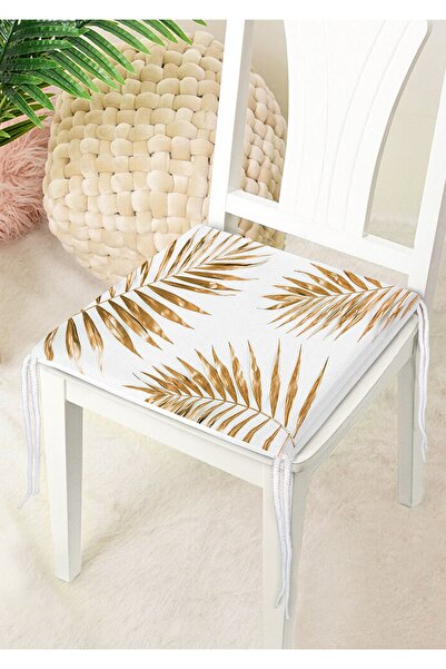Nish & Royal Gold Colored Palm Leaves Digital Printed Zippered Chair Cushion