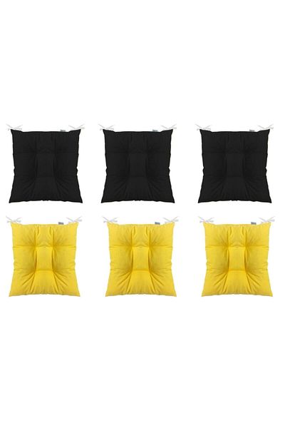 Karasi 6-Piece Combination Fluffy Square Chair Cushion 40×40 Black-yellow