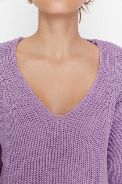Trendyol Collection Pulover tricotaj cu decolteu în V liliac TWOAW22KZ0880