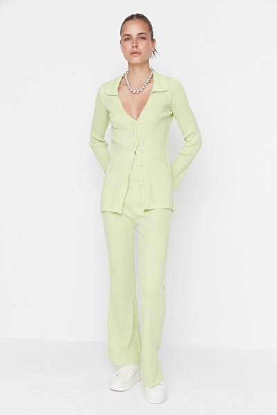 Trendyol Collection Mint Basic Polo Collar Knitwear Top and Bottom Set TWOAW23AU00007