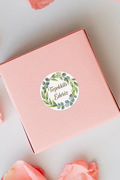 Özer Store Ambalaj rotund adeziv cu flori verzi Mulțumesc scris, autocolant p...