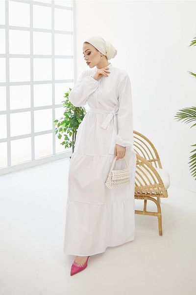 benguen Φόρεμα Hijab με κουμπιά 428 υπέροχο γιακά λευκό