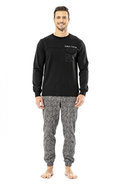Poleren 7083 Ανδρικό χειμερινό σετ πιτζάμες για το σπίτι - Μαύρο