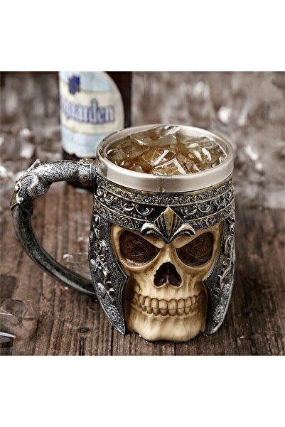 HEPBİMODA Kuru Kafa İskelet Şövalye Kupa Bardak Kabartmalı 380 ml İskeletli K...