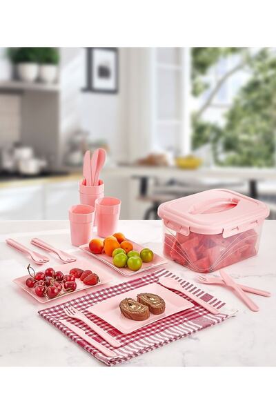 DasNotwendige Shop 4 Kişilik Plastik Piknik Seti 25 Parça Dörtgen