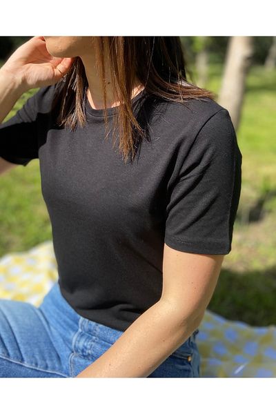 Elegant Design Cotton/modal Crew Neck Basic T-shirt Black