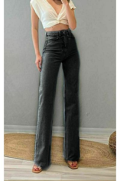 Trn JNS Anii &#39;90, negru, afumat, spălat cu zăpadă, lycra, cu talie super înaltă, blugi largi Pantaloni palazzo cu picioare late