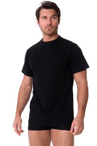 DOREA Men's Black 2 Pieces Cotton Single Jersey O Collar Undershirt