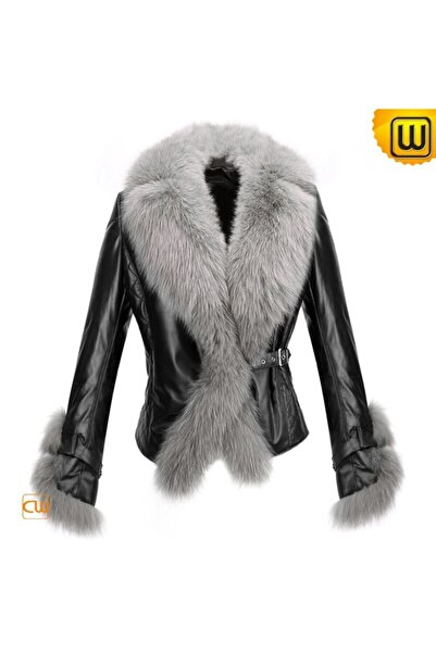 Derimont's Hakiki Kuzu Derisi Siyah Kürklü Kısa Kadın Deri Mont