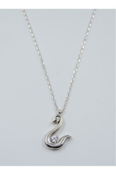 Swaroski Taşlı Kuğu Desen 925 Ayar Gümüş Kadın Kolye (İthal Ürün)