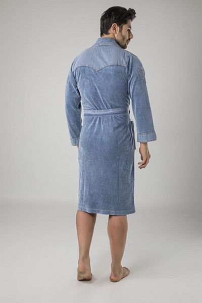 Nuşa Halat de baie din bumbac model denim albastru pentru bărbați