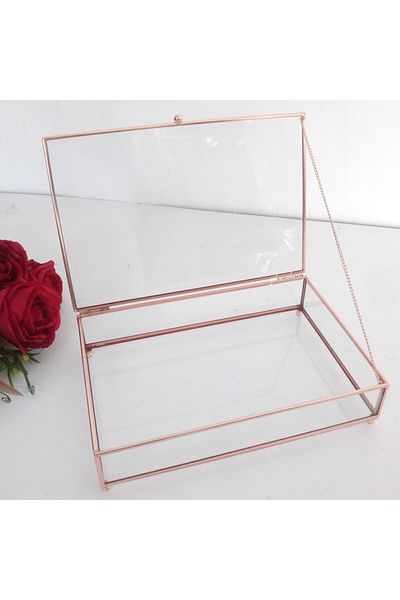 Gelincimherşey Rose Gold Rectangular Large Size Footed Glass Box with Lid
