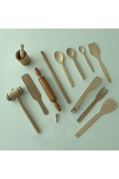 mobilreyon Ahşap Set 13 Parça (ahşap Kaşık,merdane,spatula,oklava,havan,zeyti...
