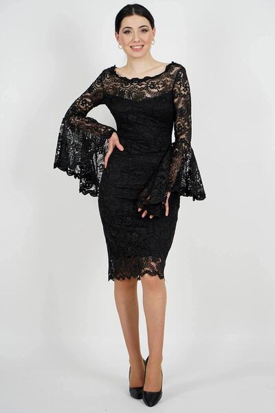 SpringStore Siyah Güpürlü Kısa Abiye Elbise