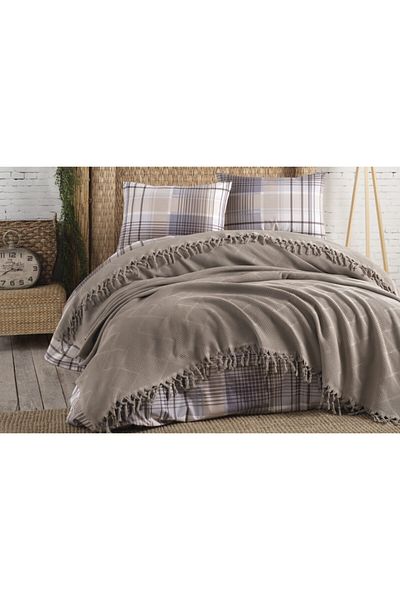 Şaheser Mona Double Pique Set and Bedspread - Mink