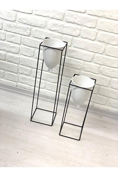 Tasarım Evi Siyah Renk 2'li Metal Ayaklı Saksı Çiçeklik