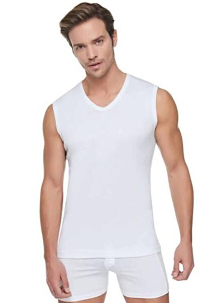 Tutku Мъжка бяла спортна тениска с V-образно деколте Ribana 401