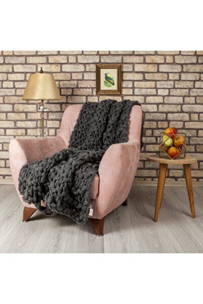Betires Home El Örgü Koltuk Şalı Füme