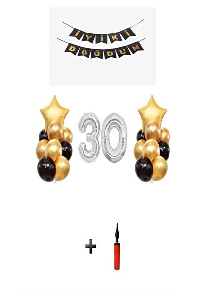 Şeker Adası 30 Years - Silver Silver Foil Balloon Party Set + Balloon Pump!!-- Skradaparti165