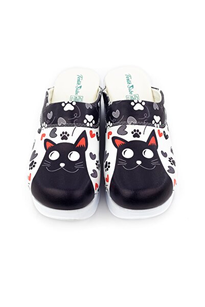 TERLİKSABO Siyah Kedi Desenli Air Max Sabo Terlik