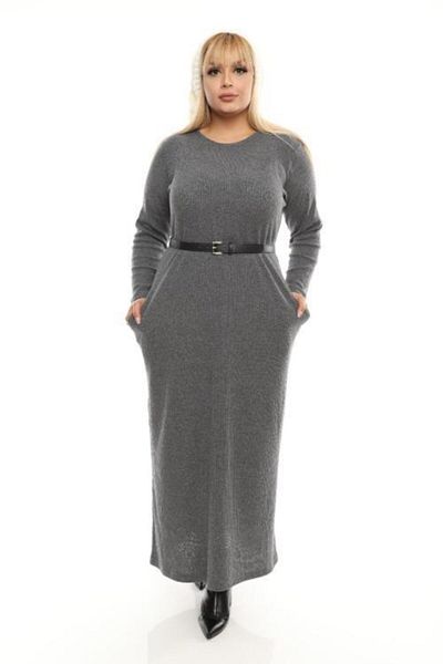 Şirin Butik Rochie lungă din țesătură cu camisole gri de mărime mare pentru femei