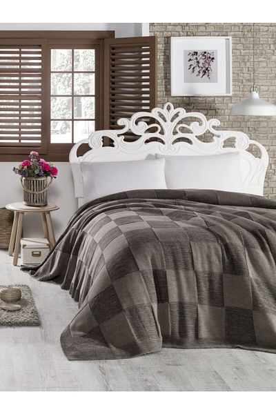 Betires Home Knitted Double Blanket Brown