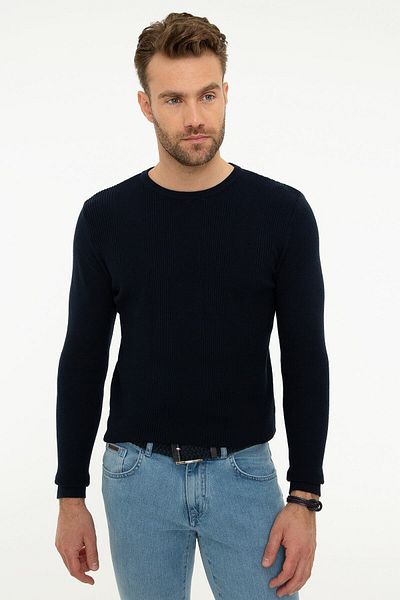 Pierre Cardin Мъжки тъмносин тънък трикотажен пуловер G021GL0TK.000.877984