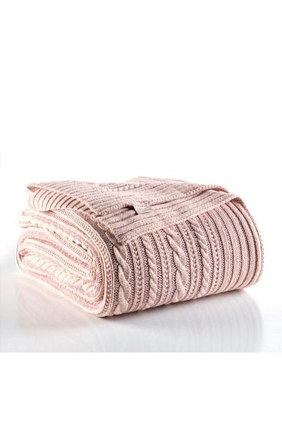 Betires Home Knitted Double Blanket Powder