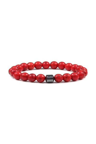 Kusakli Red Howlite Natural Stone Bracelet with Pipe Hematite Stone