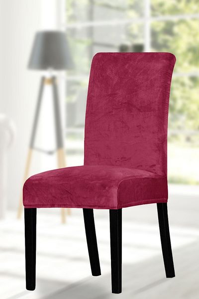 ihsantrade Set of 6 Red Velvet Fabric - Lycra Chair Cover with Elastic Edges