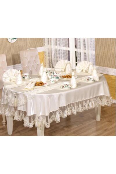 Finezza Elizabeth Dantelli Taşlı Krem Sofra Takımı 8 Kşl. 170x230cm 18prç.- 290