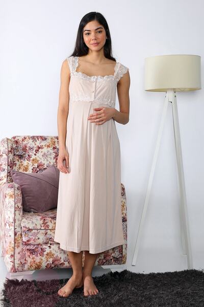 lohusahamile Maternity Pregnant 2504 Milky Brown Σετ νυχτικού εγκυμοσύνης