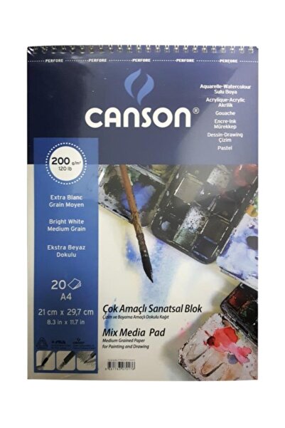 Canson A4 Finface 1557 Resim Blok Çok Amaçlı 200 gr 20 Yaprak Üstten Sprirall...