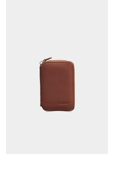GUARD Zippered Genuine Leather Mini Wallet Tan
