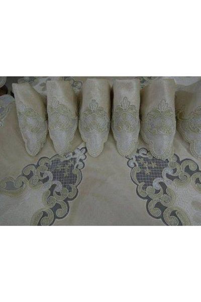 Firuze 16 Piece Velvet French Laced Lounge Set - Cappichino