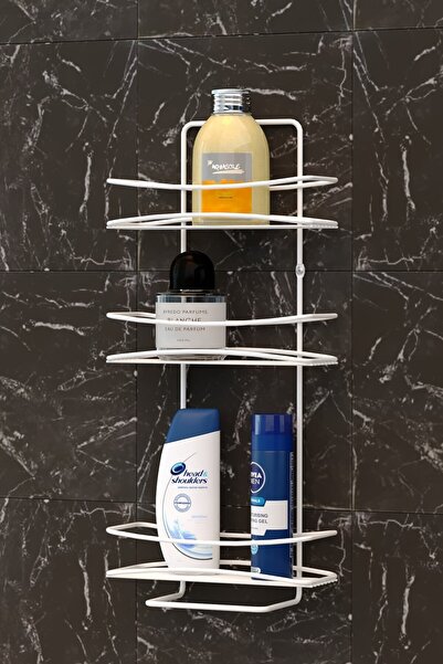 Teknotel Üç Katlı Banyo Duş Rafı Beyaz BK006
