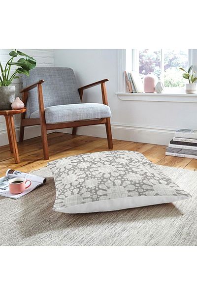Realhomes Pernă de podea modernă decorativă cu model de denim gri cu motiv soare
