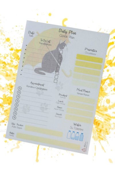 Dikkat Ajans Yellow Cat Patterned Note Papers Set