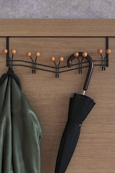 Teknotel Set de 15 piese metal negru + lemn mat cu glugă pentru agățat - MG089