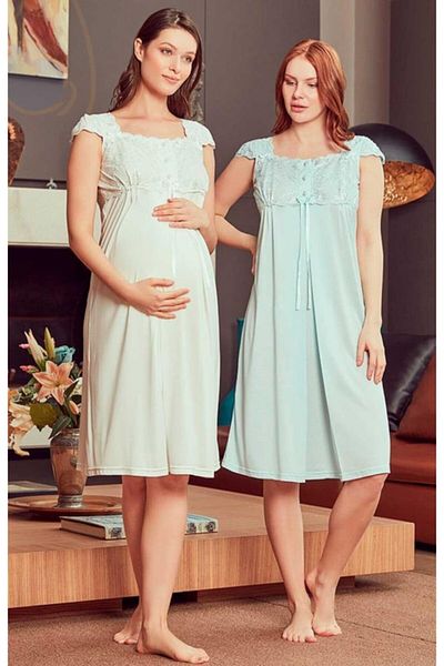 Bone Club 4907 Ecru Lace Sleeve Pregnant Maternity Nightgown