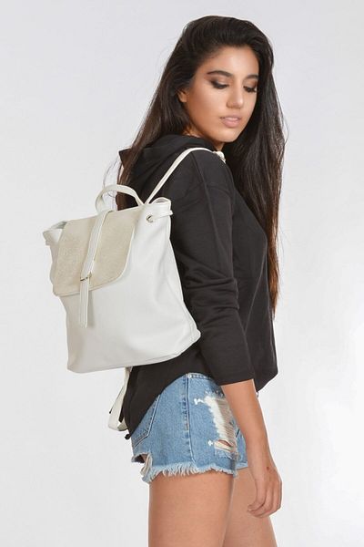 Moda1001 Δερμάτινο σακίδιο πλάτης με καλυμμένη ζώνη και διαμαντένια υφή - Λευκό