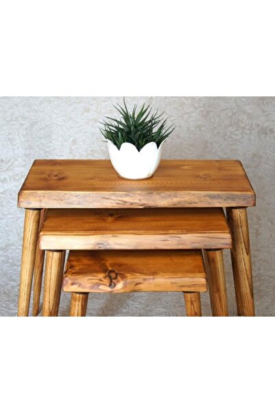 Mobenta Doğal Ağaç Masif Kütük 3’lü Zigon Sehpa