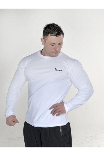 Big Sam White Cotton Slim Fit Sweatshirt 4589
