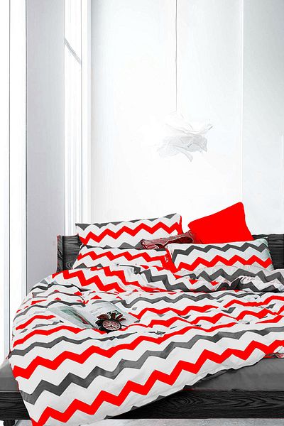 ALAMODE Set cuvertură de pilota unică din bumbac natural Zigzag roșu -899846170