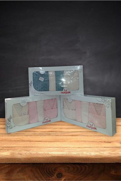 Nurpak Set halate de baie de familie din catifea parțială Hazal Jacquard
