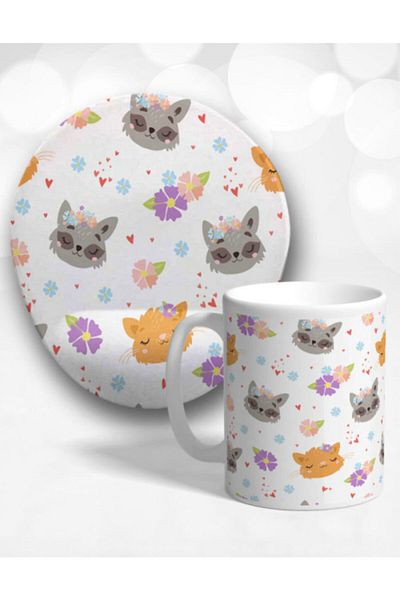 Onartem Flower Cat Oval with Wrist Support - Mouse Pad and Mug Set